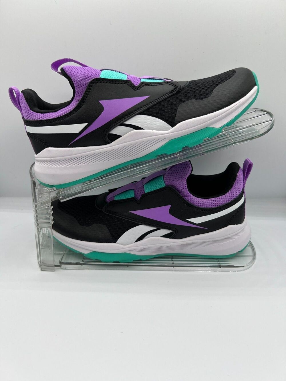 Reebok Rush Runner Black Purple Teal Slip On Sneakers Girls Size 4